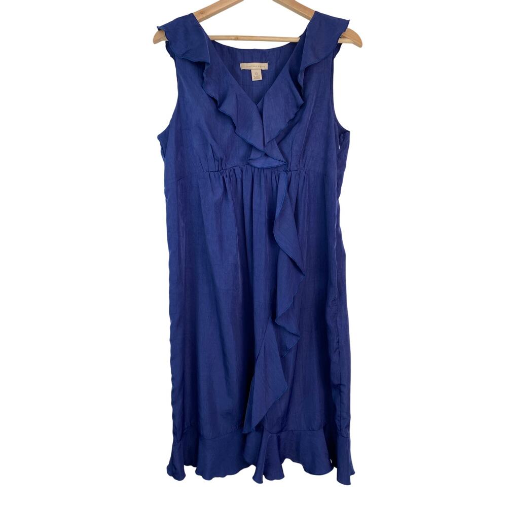 Jonathan Martin Women's Size L Navy Blue Sleeveless‎ Ruffle Midi Dress *